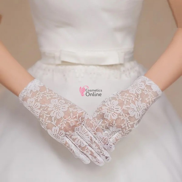 Manusi elegante din dantela MNS013OO scurte Albe